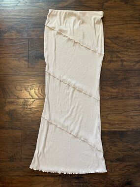 Princess Polly Cream Ribbed Maxi Skirt with Diagonal Ruffle Panels